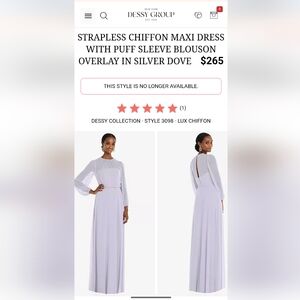 Strapless Chiffon Maxi Dress with Puff Sleeve Blouson Overlay in Silver Dove